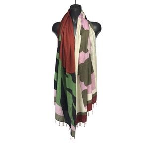 PARFOIS Oversized Printed Boot Graphic Beaded Fringe Multicolor Scarf